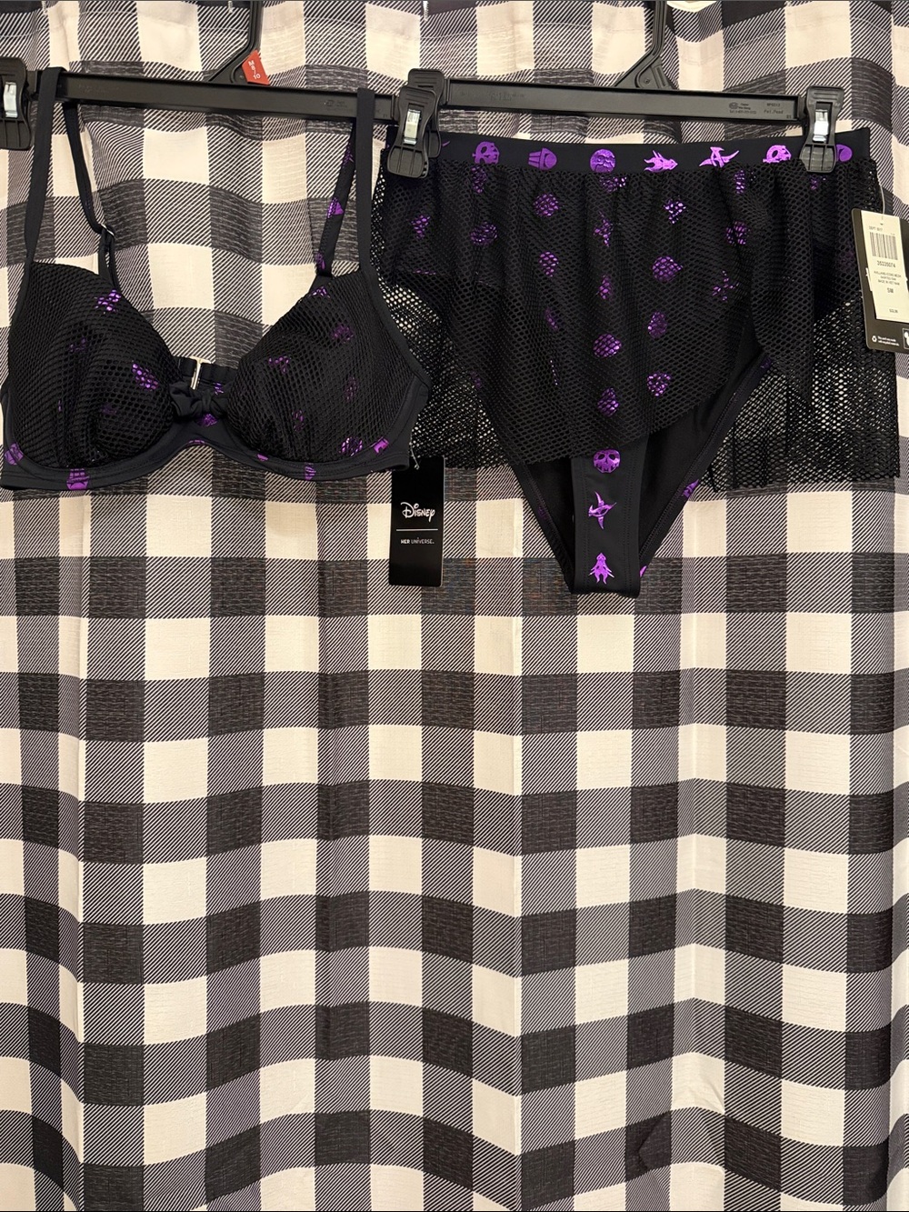 Disney Black Mesh Bathing Suit Top & Skirted Bottoms